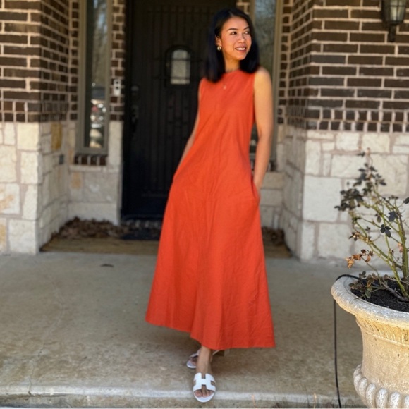 Zara Orange Sleeveless Linen Blend Maxi Sheath Dress Size Small - Picture 12 of 16